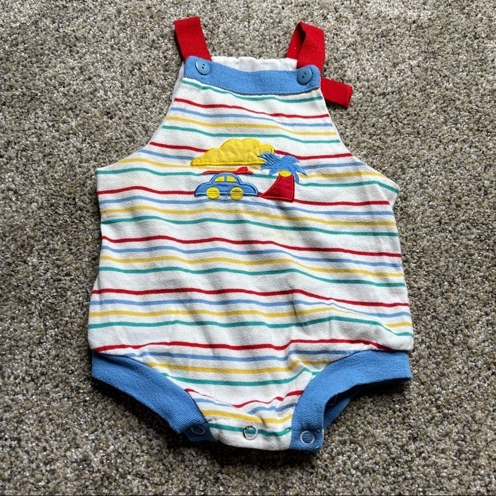 Vintage Toddler Unisex Striped Multicolor Tiny Town Overalls Shortalls 18 Month